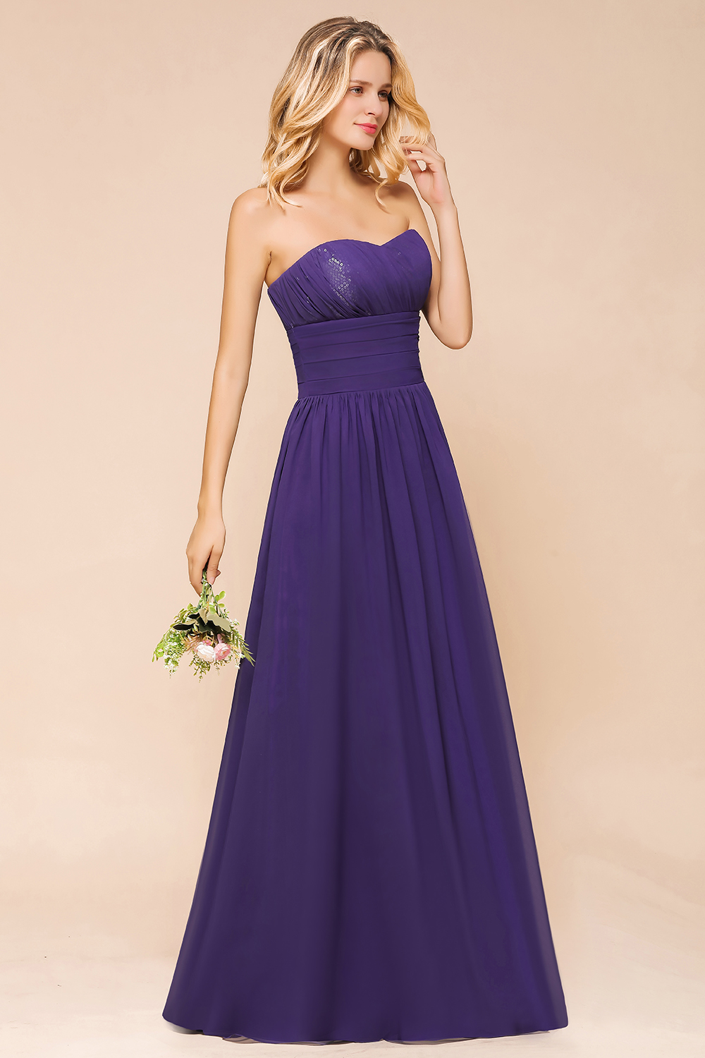 BMbridal Affordable Sweetheart Sequins Regency Bridesmaid Dress with Pleats-BMbridal