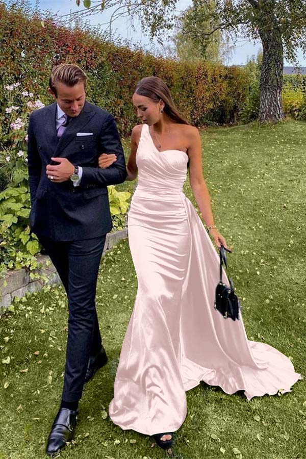 Stunning One Shoulder Sleeveless Dark Green Prom Dress Long With Pleated