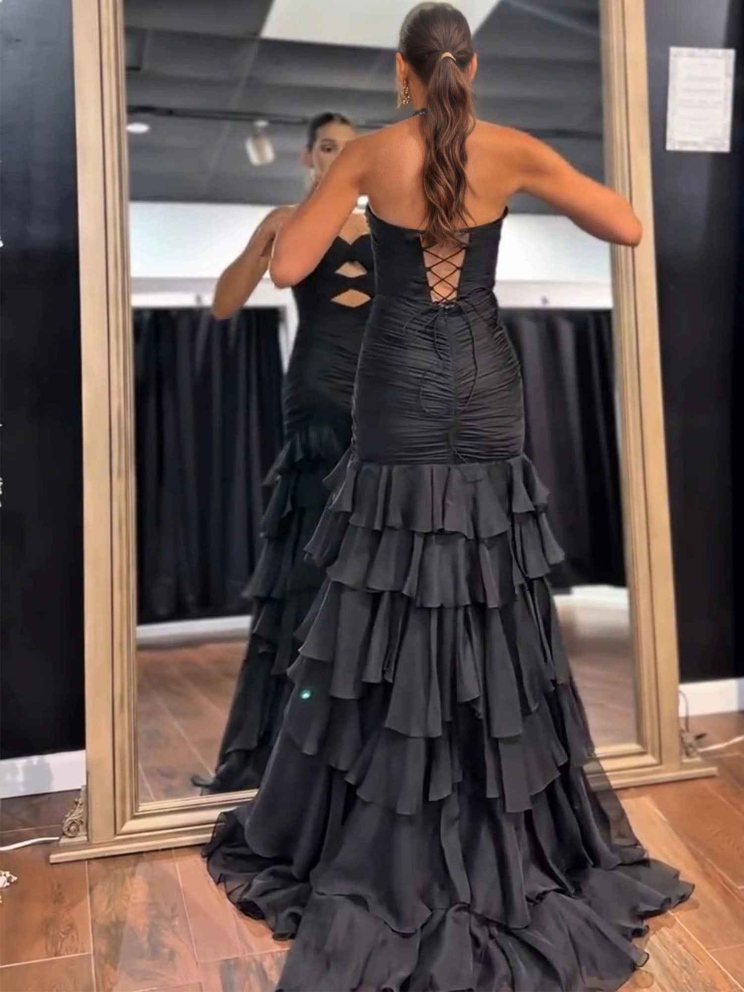 Tiered Hollowed Prom Dresses 2026 Mermaid Strapless Formal Dress
