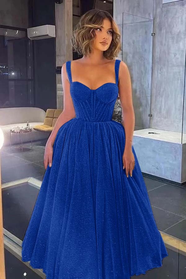 Gorgeous Spaghetti Strap Sweetheart Sequins Prom Dress With Tulle