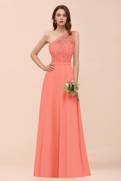 BMbridal New Arrival Dusty Rose One Shoulder Lace Long Bridesmaid Dress-BMbridal