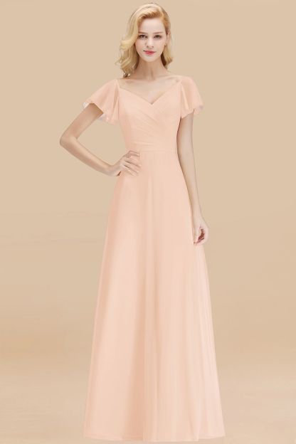 BMbridal Elegent Short-Sleeve Long Bridesmaid Dress Online Yellow Chiffon Wedding Party Dress-BMbridal