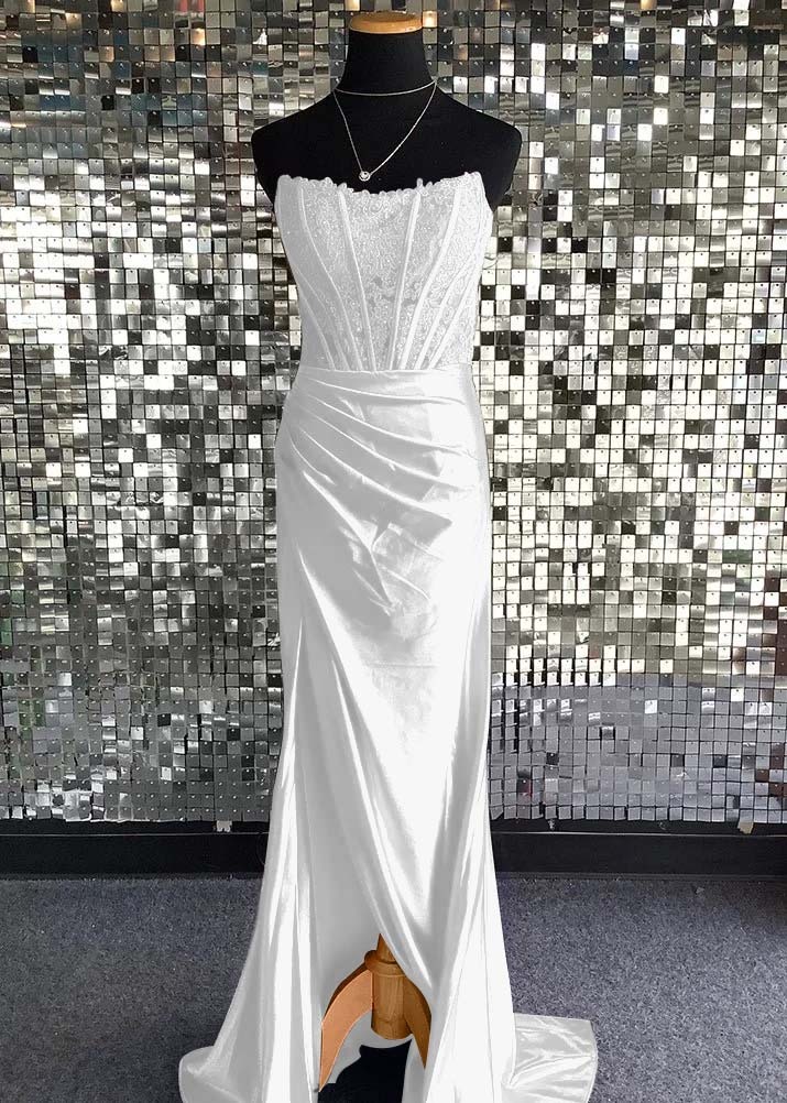 Strapless Sleeveless Long Mermaid Prom Dress With Sequins Pleated