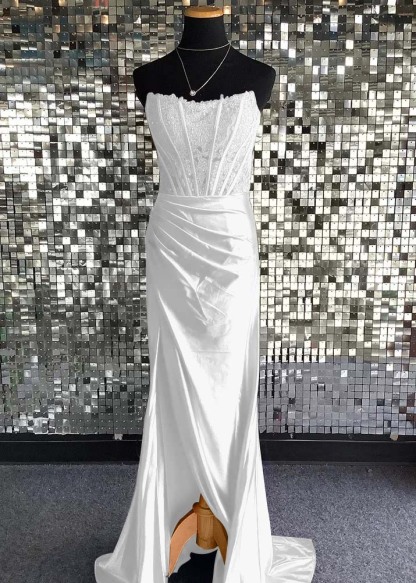 Strapless Sleeveless Long Mermaid Prom Dress With Sequins Pleated