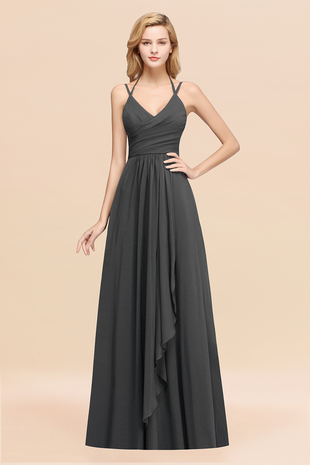 BMbridal Affordable Chiffon Burgundy Bridesmaid Dress With Spaghetti Straps-BMbridal