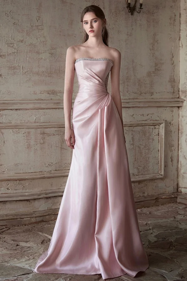 Strapless Sleeveless Long Mermaid Prom Dress With Pleated Beading