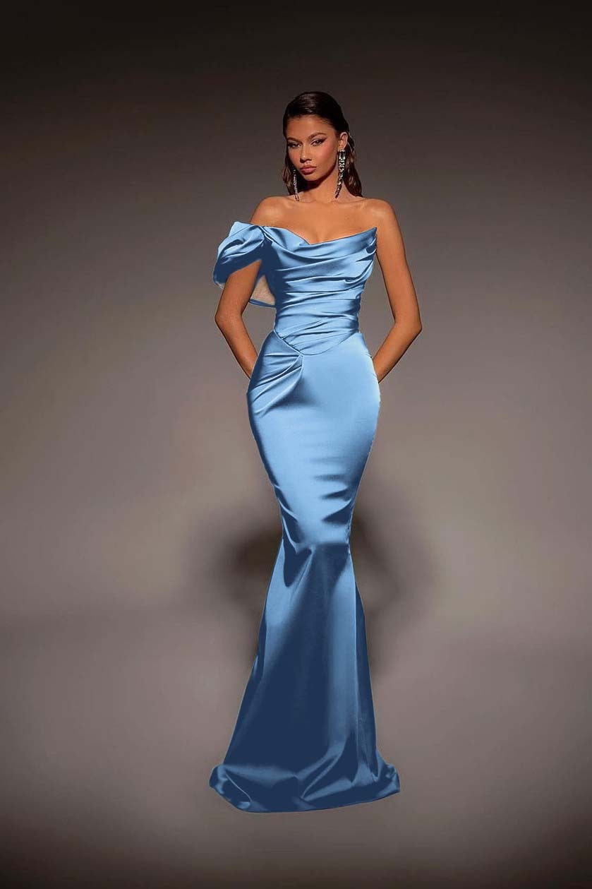 One Shoulder Strapless Long Mermaid Prom Dress With Pleated