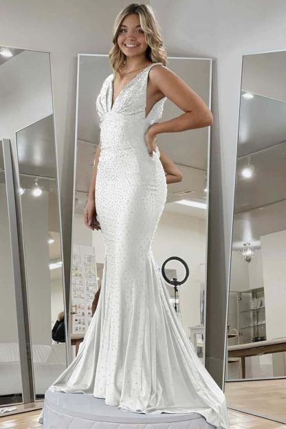 Halter Sleeveless Long Mermaid Prom Dress With Beading Pleated