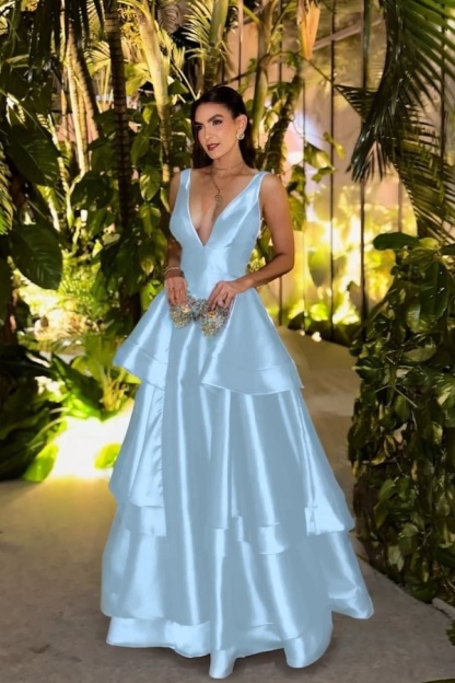 Straps Deep V Neck Sleeveless A Line Long Prom Dress With Pleated