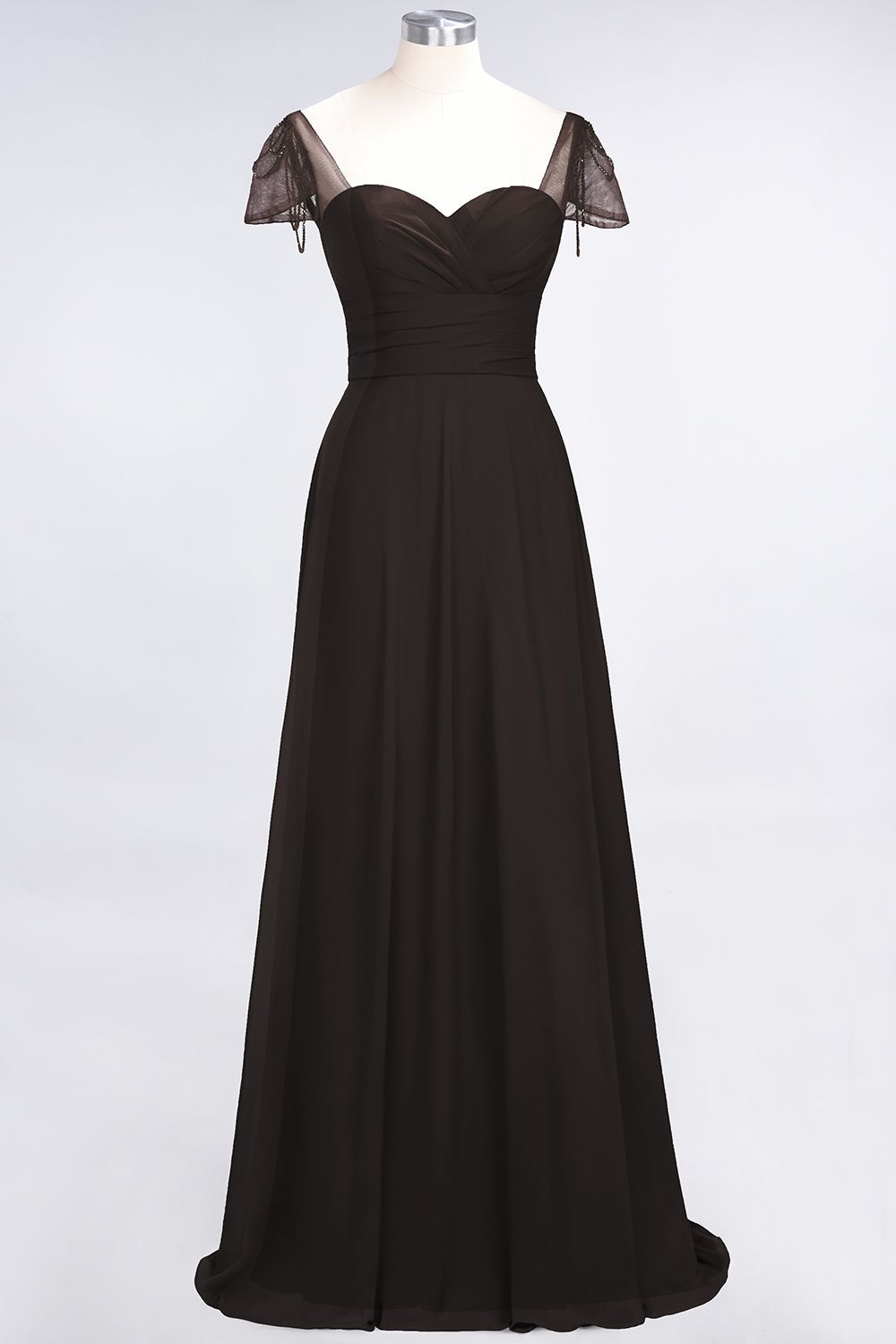 BMbridal Chic Chiffon Sweetheart Cap-Sleeves Ruffle Bridesmaid Dresses with Beadings-BMbridal