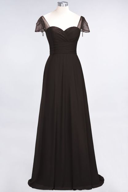 BMbridal Chic Chiffon Sweetheart Cap-Sleeves Ruffle Bridesmaid Dresses with Beadings-BMbridal