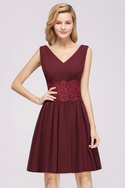BMbridal Pretty V-Neck Short Sleeveless Lace Bridesmaid Dresses Online-BMbridal