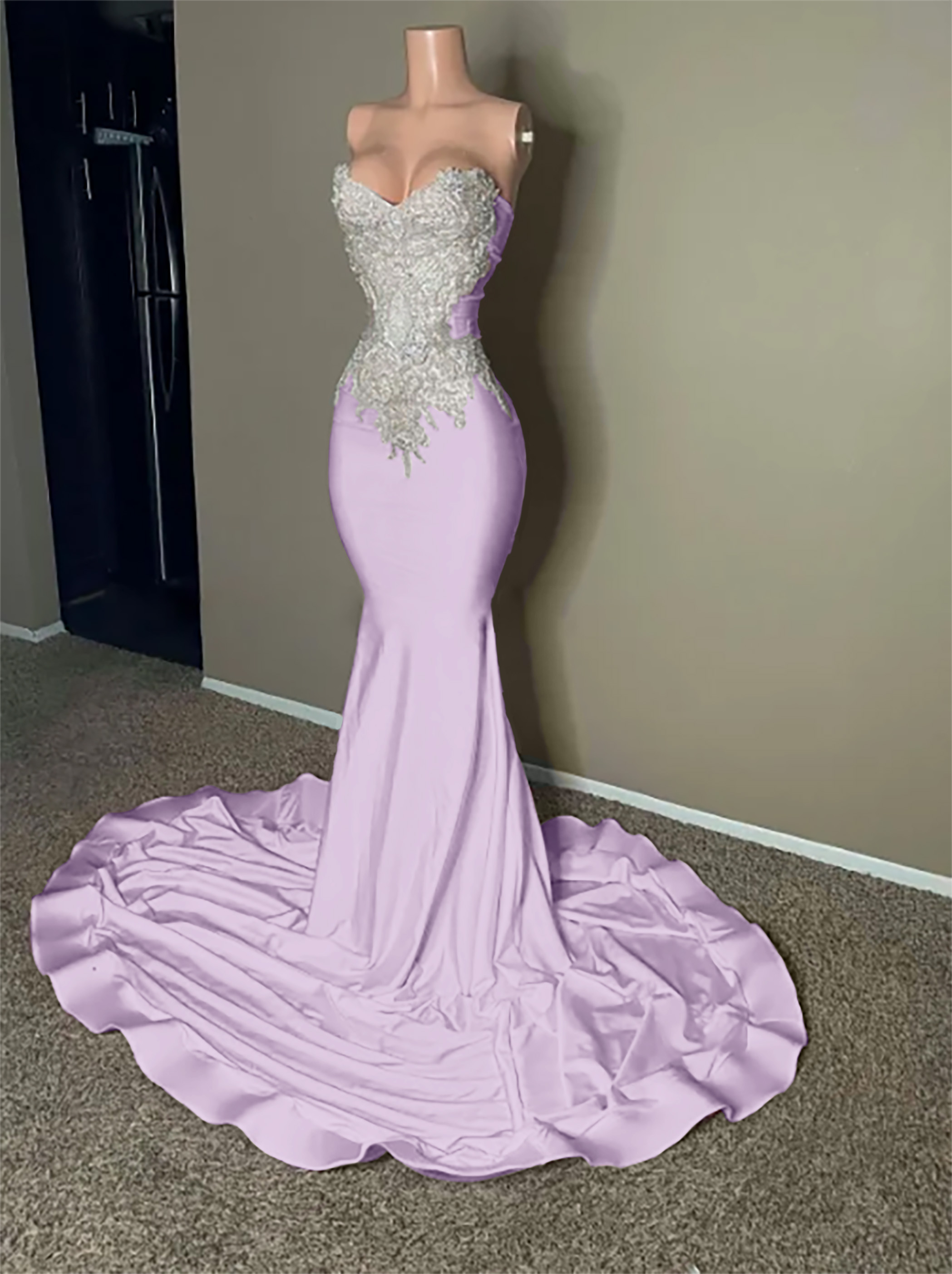 Stunning Pink Sleeveless Strapless Mermaid Long Prom Dress With Embroidery
