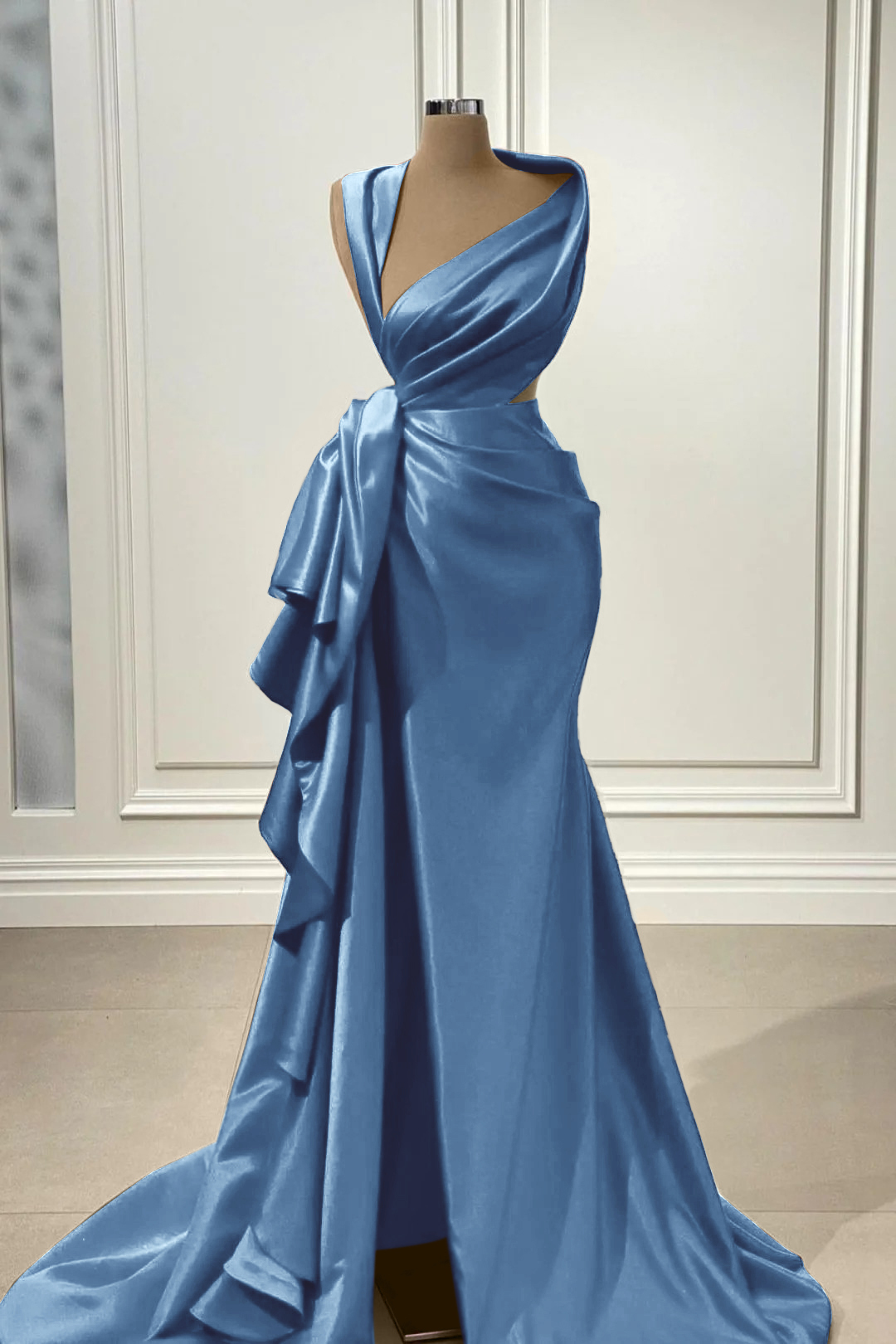 Elegant Red Charmeuse Sleeveless Long Prom Dress With High Slit