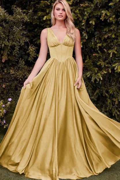 Straps V Neck Sleeveless Long A Line Prom Dress With Pleated