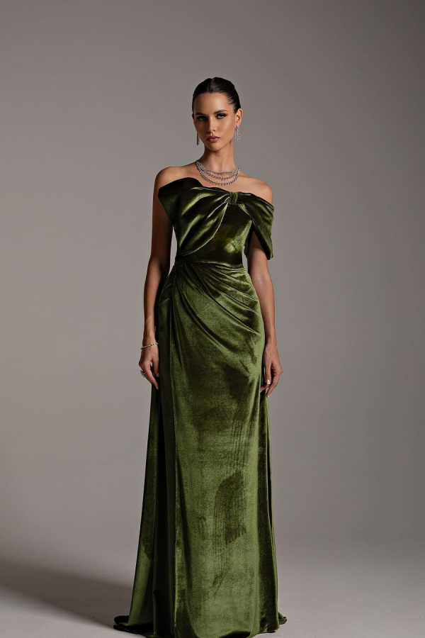 One Shoulder Strapless Sleeveless Long Mermaid Prom Dress With Pleated