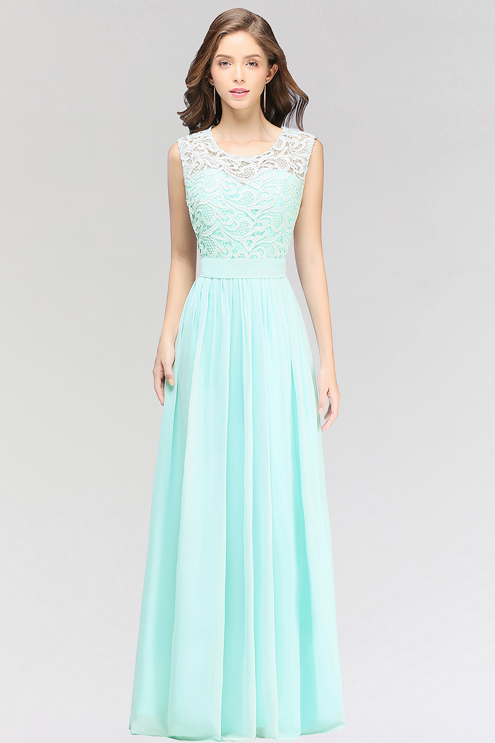 BMbridal Elegant Lace Jewel Sleeveless Chiffon Bridesmaid Dresses Affordable-BMbridal