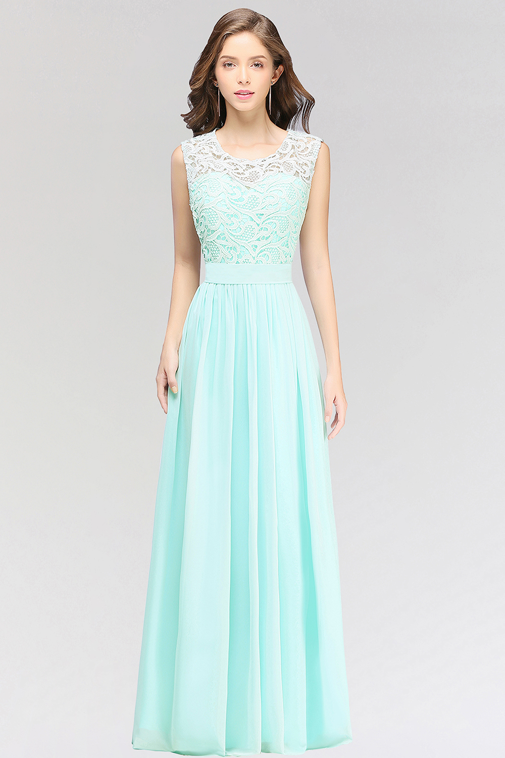 BMbridal Elegant Lace Jewel Sleeveless Chiffon Bridesmaid Dresses Affordable-BMbridal