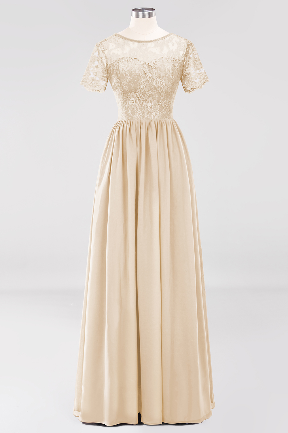 BMbridal Elegant Dark Navy Long Lace Bridesmaid Dresses with Short-Sleeves-BMbridal