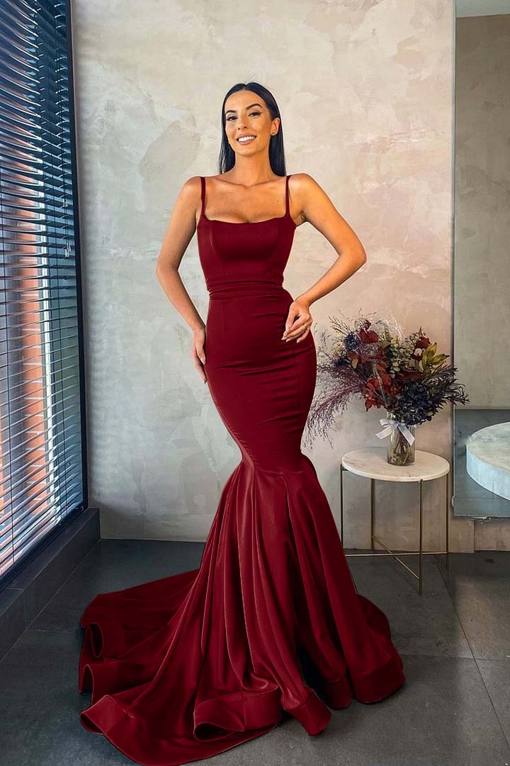 Spaghetti Strap Sleeveless Long Mermaid Prom Dress With Pleated