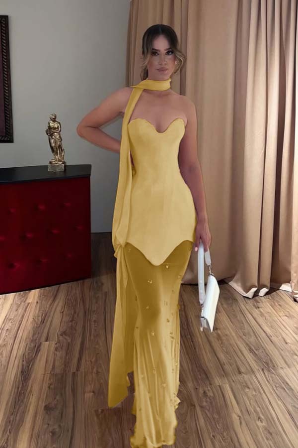 Strapless Sweetheart Sleeveless Long Mermaid Prom Dress With Beading