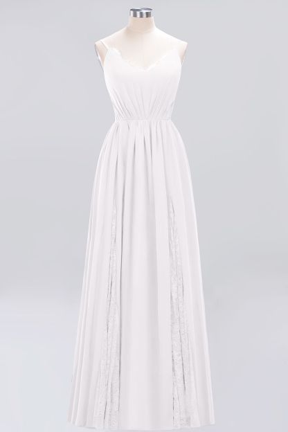 BMbridal Elegant Spaghetti Straps Long Bridesmaid Dress Lace V-Neck Maid of Honor Dress-BMbridal