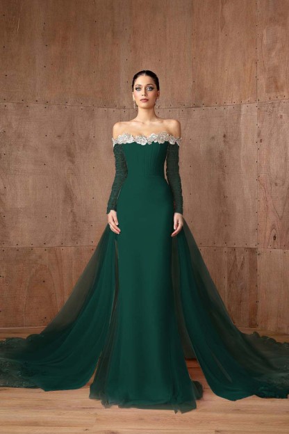 Strapless Long Sleeves Mermaid Long Prom Dress With Appliques