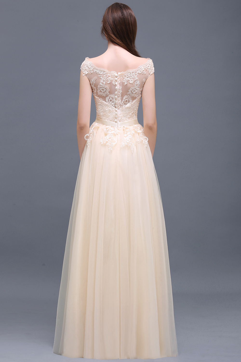 BMbridal Affordable Off-the-Shoulder Champagne Bridesmaid Dresses with Appliques-BMbridal