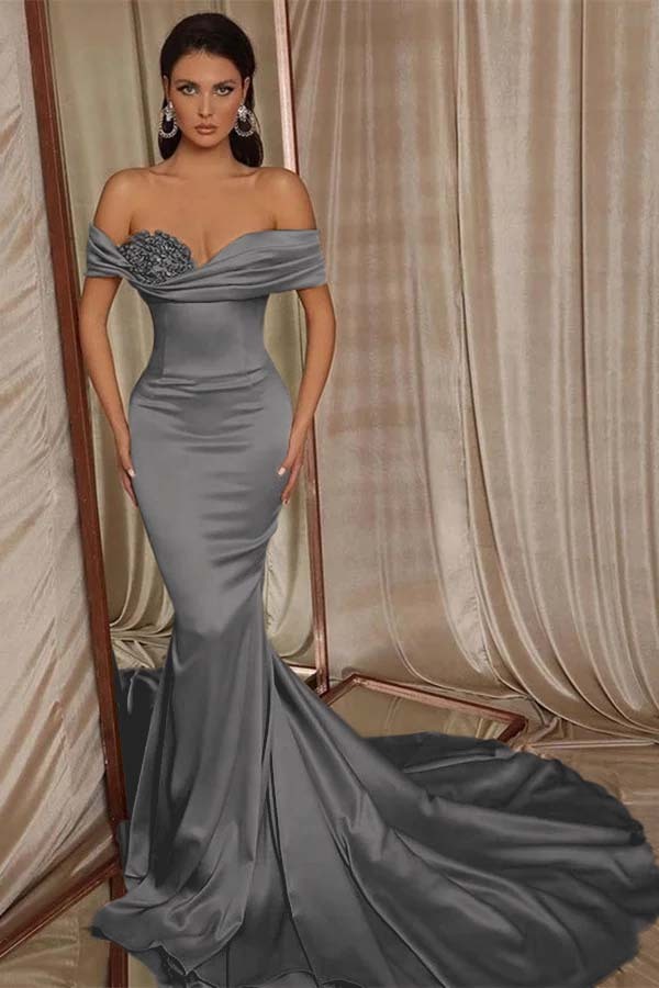 Chic Off the Shoulder Mermaid Elegant Prom Dress With Beading