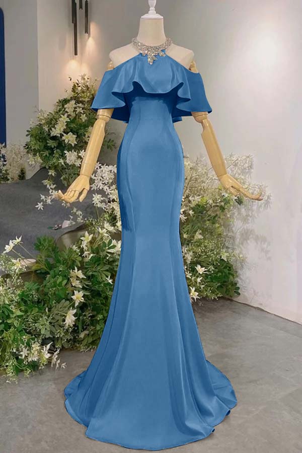 Sleeveless Off the Shoulder Long Mermaid Prom Dress With Pleated