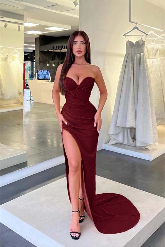 Sweetheart Sleeveless Split Mermaid Prom Dress With Pleated