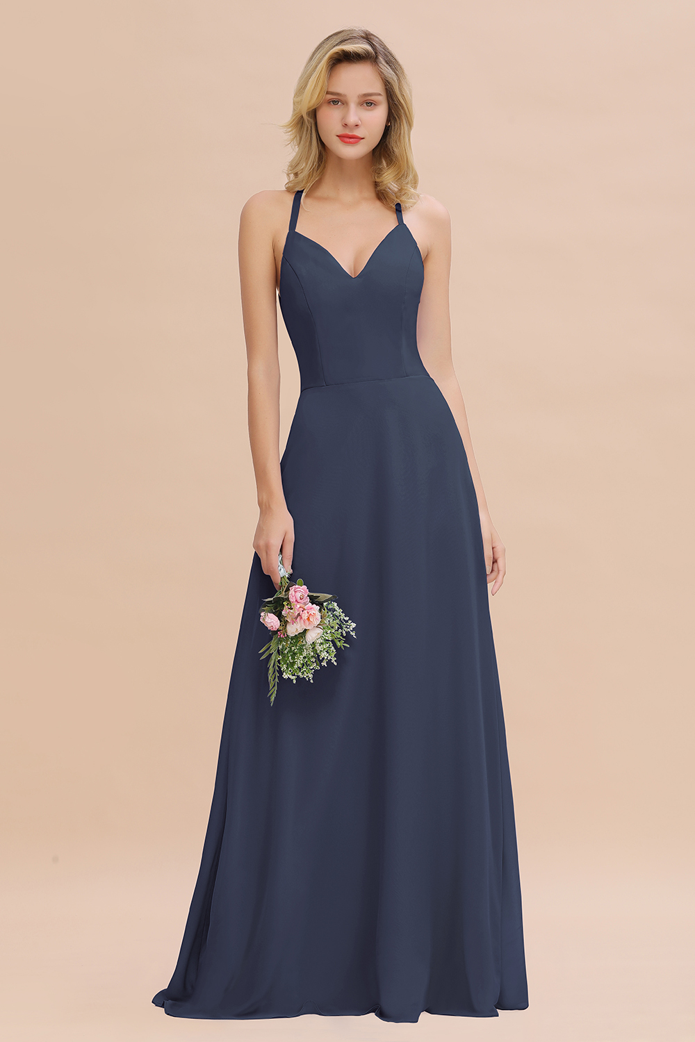 BMbridal Modest Halter V-Neck Sleeveless Long Bridesmaid Dresses Online-BMbridal