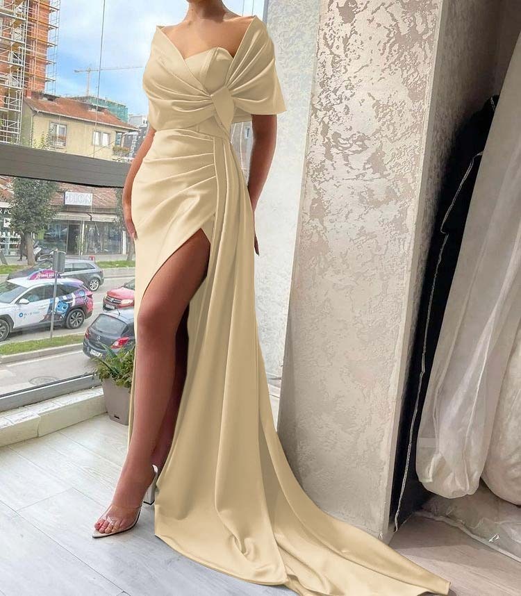 Gorgeous Dusty Sage Prom Dress High Split With Ruffles Pleated