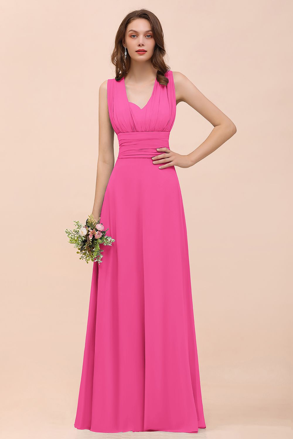 BMbridal New Arrival Dusty Blue Ruched Long Convertible Bridesmaid Dresses-BMbridal