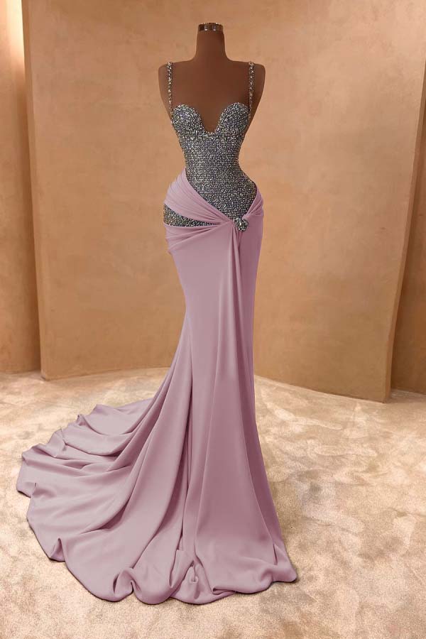 Spaghetti Strap Sleeveless Long Mermaid Prom Dress With Beading