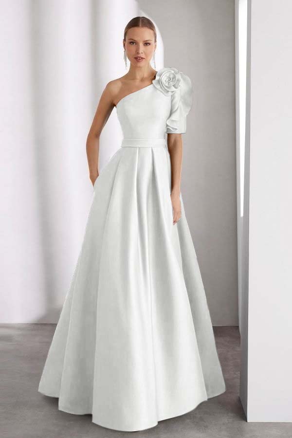 One Shoulder Sleeveless Long Prom Dress With Pleated Pockets