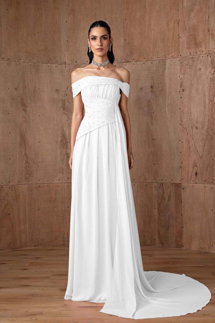 Off the Shoulder Sleeveless Strapless Ruffles Long Prom Dress With Beading