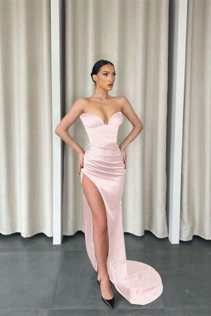 Mermaid Dark Green Sweetheart Sleeveless Pleated Long Prom Dress With Split