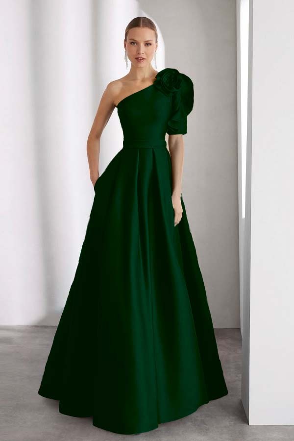 One Shoulder Sleeveless Long A Line Prom Dress With Pockets