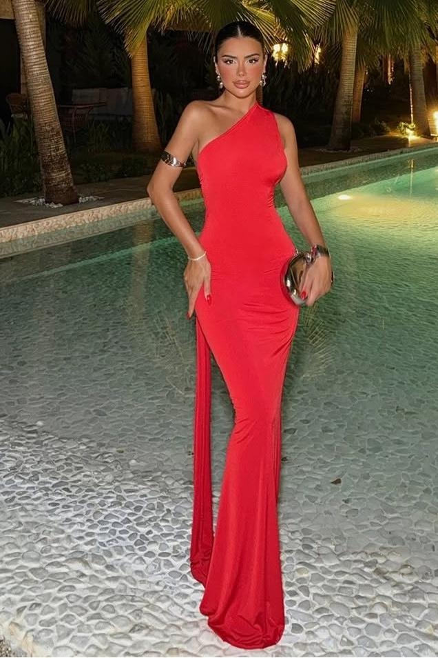 One Shoulder Sleeveless Mermaid Long Prom Dress With Ruffles