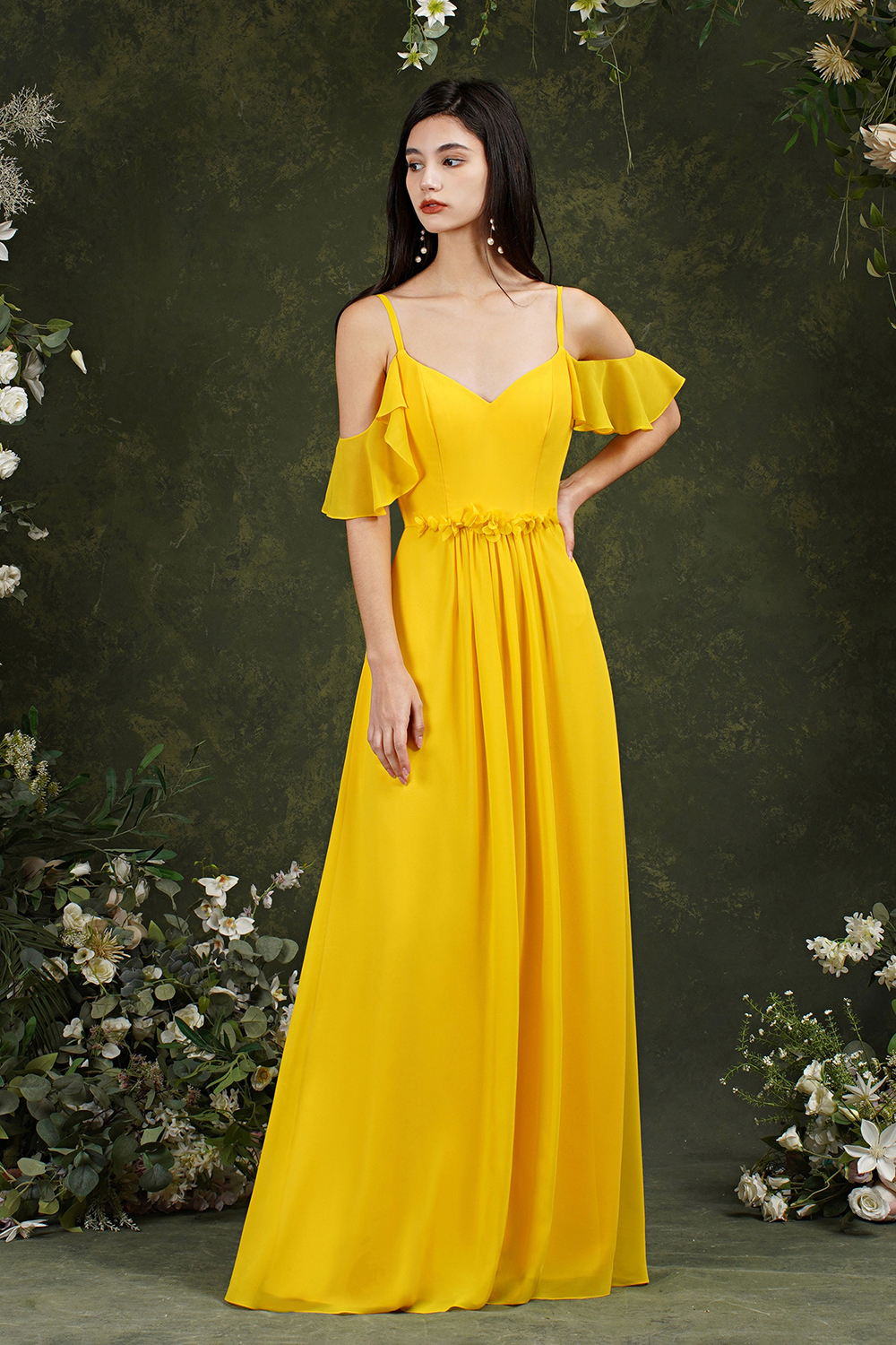 Bmbridal Elegant Chiffon Bridesmaid Dress Ruffles With Pockets-BMbridal