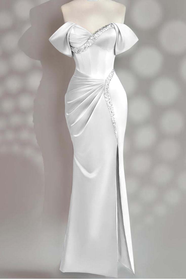 Sleeveless Off the Shoulder Long Mermaid Prom Dress With Beading