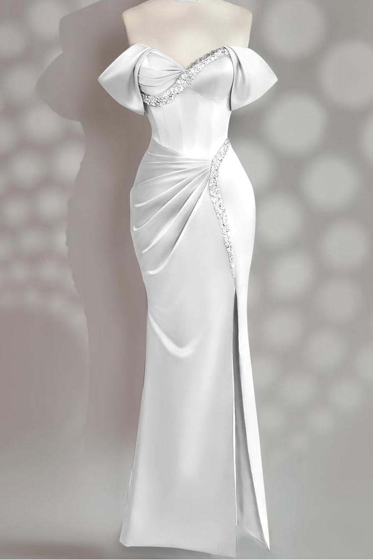 Sleeveless Off the Shoulder Long Mermaid Prom Dress With Beading