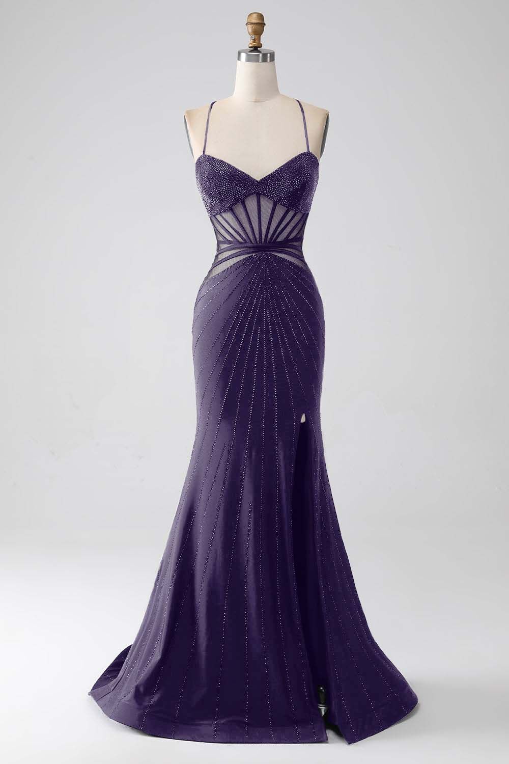 Spaghetti Strap Sleeveless Long Mermaid Prom Dress With Beading