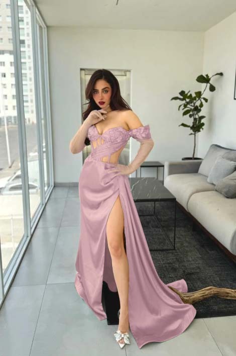 Off the Shoulder Sleeveless Long Mermaid Prom Dress With Gloves