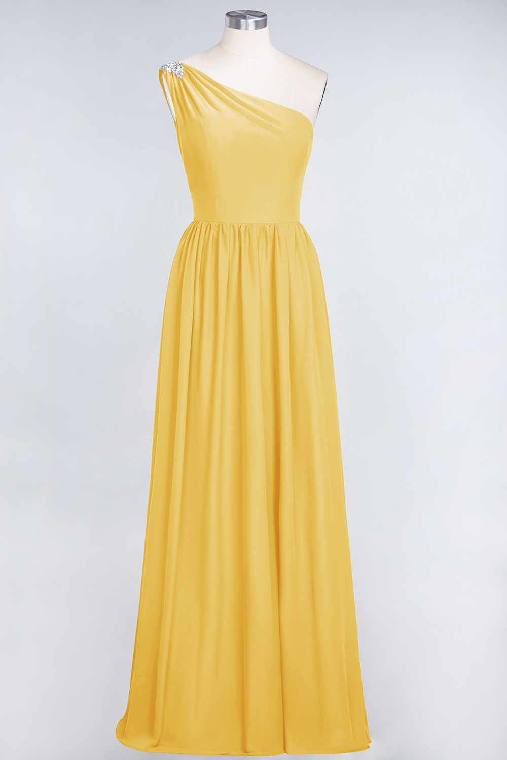 BMbridal Affordable Chiffon One-Shoulder Ruffle Bridesmaid Dress with Beadings-BMbridal