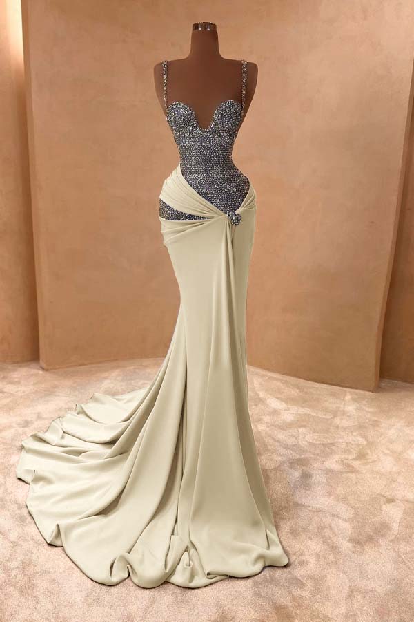 Spaghetti Strap Sleeveless Long Mermaid Prom Dress With Beading