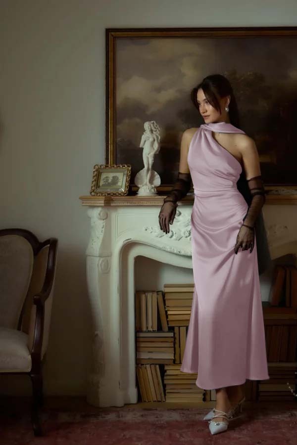 One Shoulder Sleeveless Long Mermaid Prom Dress With Pleated