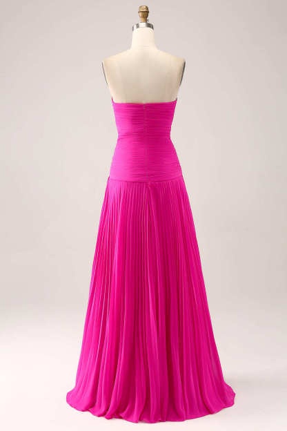 Gorgeous Fuchsia Strapless Cut Out Draped Pleated Prom Dress