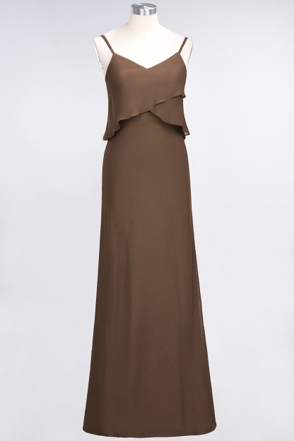 BMbridal Affordable Spaghetti-Straps V-Neck Burgundy Chiffon Bridesmaid Dresses-BMbridal